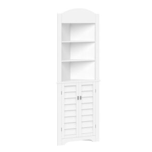 RiverRidge Brookfield Tall Corner Bathroom Linen Cabinet Storage Organizer Shelf - White