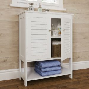RiverRidge Ellsworth Two-Door Bathroom and Laundry Storage Cabinet with Open and Adjustable Interior Shelves - White