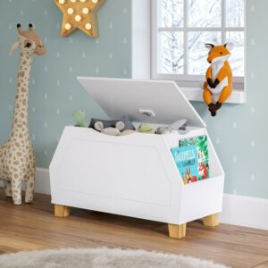 RiverRidge Kids Catch-All Toy Box Storage Chest Organizer with Bookshelves - White