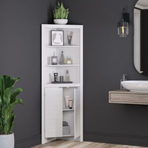 RiverRidge Madison Tall Corner Bathroom Linen Storage Cabinet with Open Shelves - White