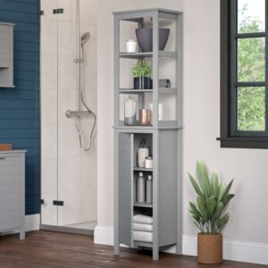 RiverRidge Home Madison Linen Tower with 3 Open Shelves, Gray
