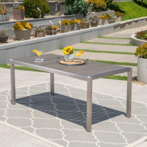 River Street Designs Gannon Outdoor Aluminum Dining Table with Faux Wood Top, Gray