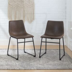 Walker Edison Full Back Faux Leather Dining Chair, Set of 2, Brown