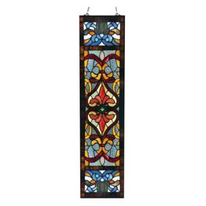 River of Goods Victorian Stained Glass Fleur De Lis Window Panel - 9.5"L x 0.25"W x 36"H Red