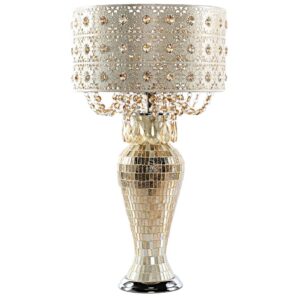 River of Goods Solvang Jeweled Metal/Mosaic Base Cascading Crystal Table Lamp - 14"L x 14"W x 25"H