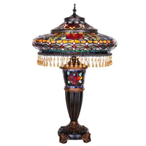 River of Goods Victorian Tiffany Style Stained Glass 27.5" Double Lit Table Lamp