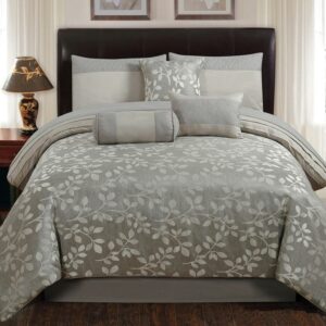Riverbrook Home 7 Piece Comforter Set, Queen, Silver, Selvy, Polyfill, Adult