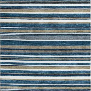 Rizzy Home Villa Striped Contemporary Area Rug, Teal Blue