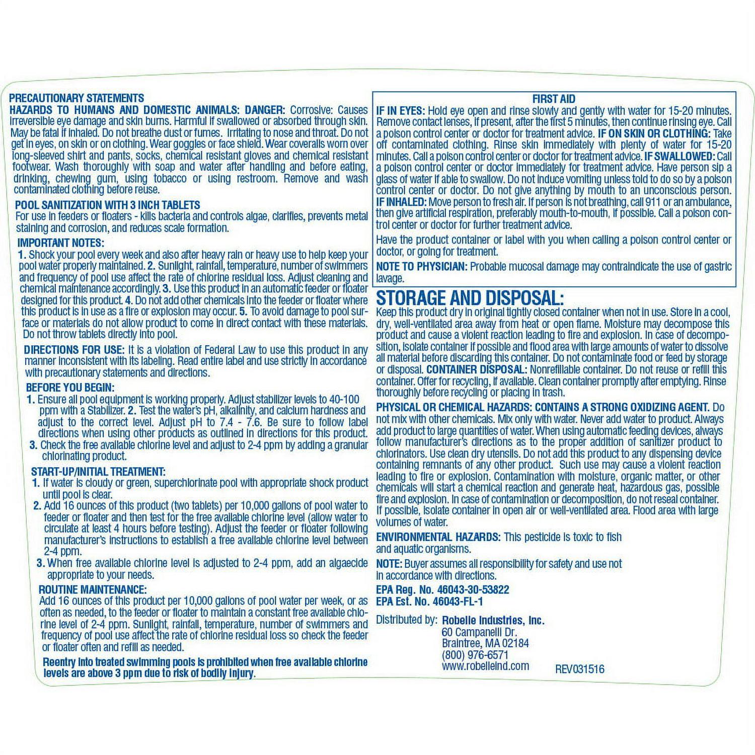 Robelle 5-In-1 Swimming Pool Multi-Purpose 3" Chlorinating Tabs - Image 4