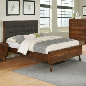 Robyn Eastern King Bed with Upholstered Headboard Dark Walnut