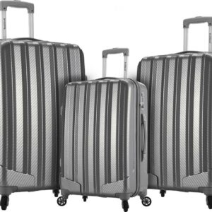 Rockland Luggage Barcelona Piece Hardside Polycarbaonate /ABS Lugage Set with 6 Piece Travel Set & Luggage Cover, Silver