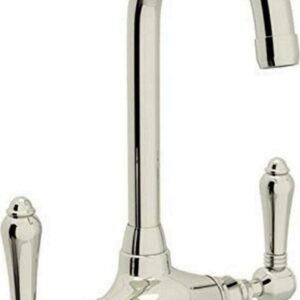 Rohl Italian Kitchen San Julio Single Hole Dual Handle Bar/Food Prep Mixer Faucet In Polished Nickel With 5" Reach 11 3/4" High Swivel "C" Spout And Metal Lever