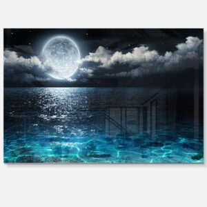 Romantic Full Moon Over Sea 40 in x 30 in Painting Art Prints, by Designart