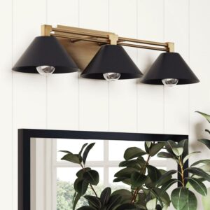 Ronnie Industrial 3-Light Vanity Light, Art Deco Wall Mounted Light Fixture for Bathroom or Vanity, Brass/Black