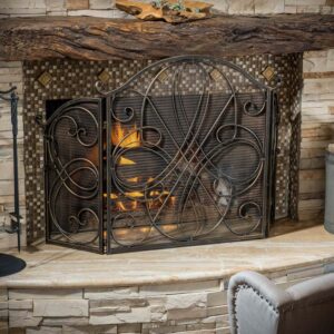 Rosalinda Black Gold Finish Floral Iron Fireplace Screen