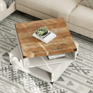 White Coffee Table with Lift Top, Square Wood Accent Tea Center Table for Living Room, White & Oak, 30 Inch