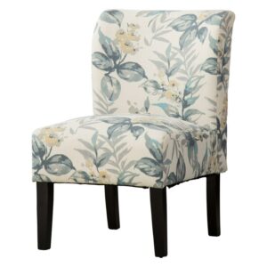 Roundhill Furniture Capa Print Fabric Armless Contemporary Accent Chair in Blue Leaves