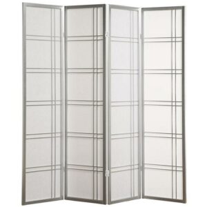 Roundhill Furniture Seto Rice Paper and Wood 4-Panel Room Divider Screen Silver