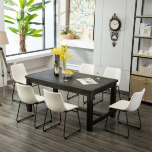 Roundhill Furniture Lotusville 7-piece Black Dining Table and Faux Leather Chairs Set White