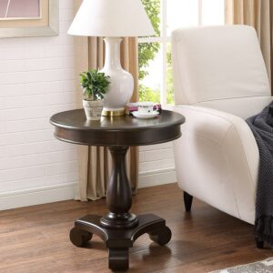 Roundhill Furniture Rene Round Wood Pedestal End Table in Espresso