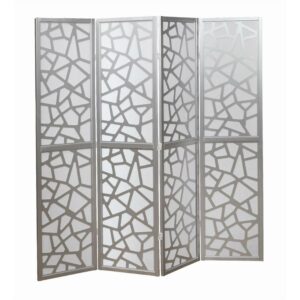 Roundhill Furniture Giyano Rice Paper/Wood 4-Panel Screen Room Divider in Sliver