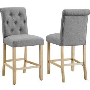 Siena Counter Height Button Tufted Back Solid Wood Stools(Set of 2) in Gray
