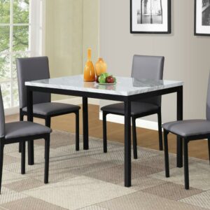 Roundhill Furniture Citico Metal 5-Piece Dinette Set with Laminated Faux Marble Top, Off White Table with Gray Chairs
