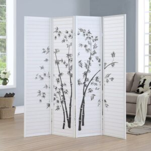 Roundhill Furniture Bamboo Print 4 Panel Room Divider, 71" Tall, White