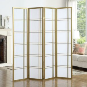 Roundhill Furniture Seto Rice Paper and Wood 4-Panel Room Divider Screen Gold