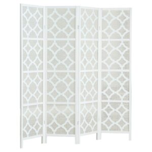 Roundhill Furniture Quarterfoil infused Diamond 4-Panel Room Divider in White