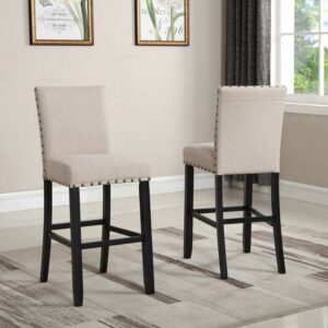 Roundhill Biony Tan Fabric Bar Stools with Nailhead Trim, Set of 2