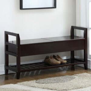 Roundhill Furniture Vannes Espresso Storage Shoe Bench