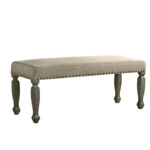 Roundhill Furniture Breda Antique Gray Finish Upholstered Nailhead Bench