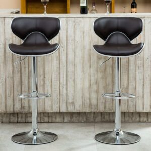 Roundhill Masaccio Cushioned Leatherette Upholstery Airlift Adjustable Swivel Barstool with Chrome Base, Set of 2, Multiple Colors Available