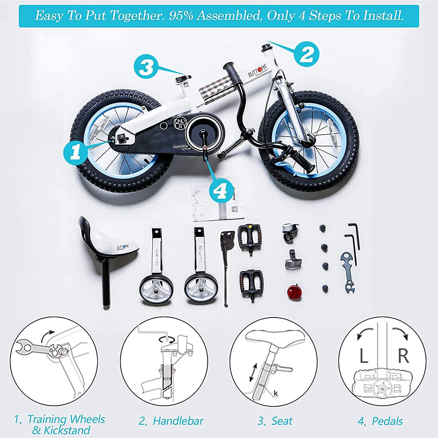 RoyalBaby Buttons Blue 16 inch Kid's Bicycle With Training Wheels and Kickstand - Image 2