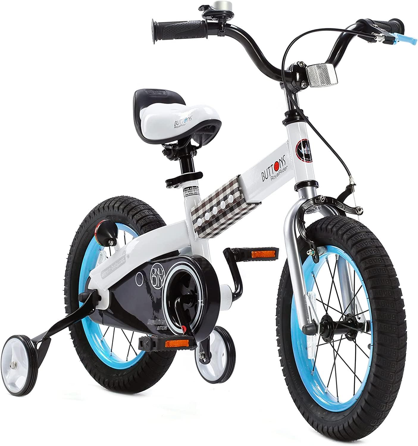 RoyalBaby Buttons Blue 16 inch Kid's Bicycle With Training Wheels and Kickstand