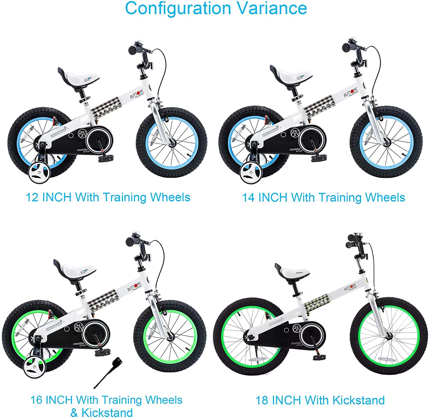 RoyalBaby Buttons Blue 14 inch Kid's Bicycle With Training Wheels - Image 3