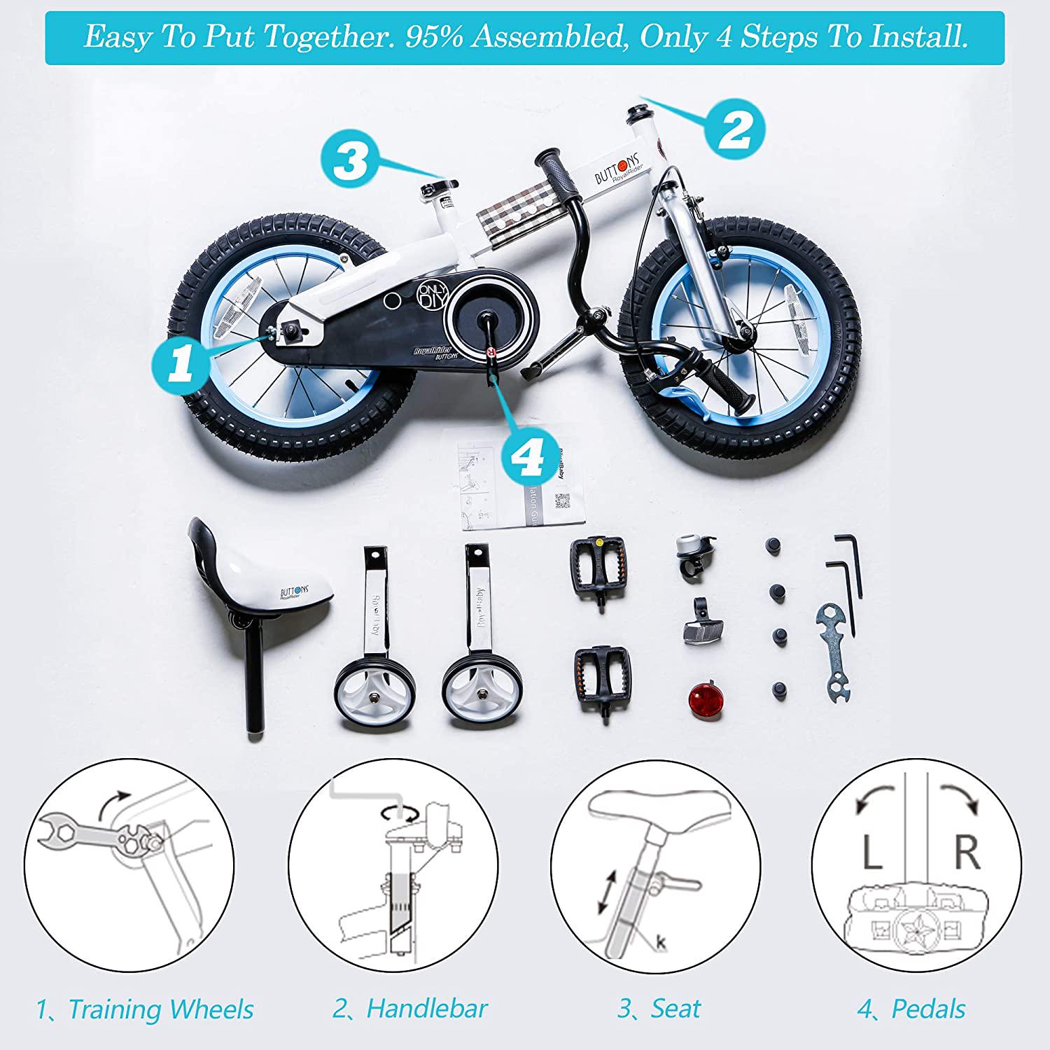 RoyalBaby Buttons Blue 14 inch Kid's Bicycle With Training Wheels - Image 6