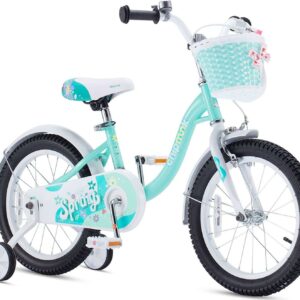 RoyalBaby Spring Kids Bike Girls 14 Inch Bicycle with Basket for Ages 3-9 Years Training Wheel Options Green