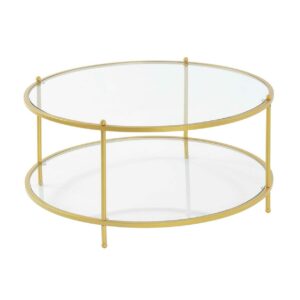Convenience Concepts Royal Crest 2 Tier Round Glass Coffee Table-Finish:Clear Glass/Gold