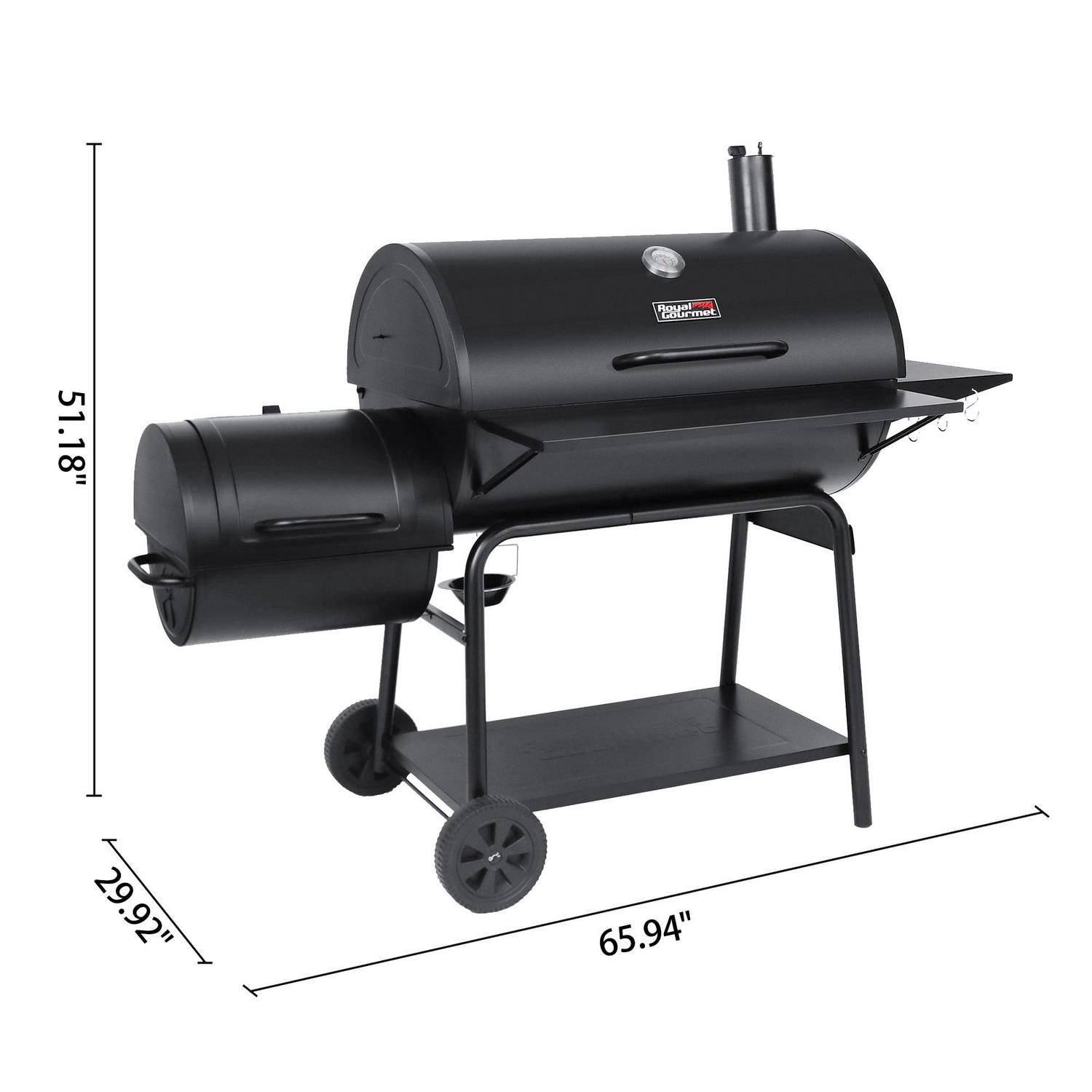 Royal Gourmet 36" Charcoal Barrel Grill with Offset Smoker, Adjustable Grates and Thermometer - Image 3
