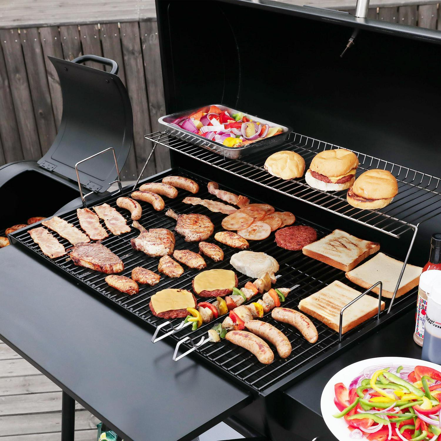 Royal Gourmet 36" Charcoal Barrel Grill with Offset Smoker, Adjustable Grates and Thermometer - Image 8