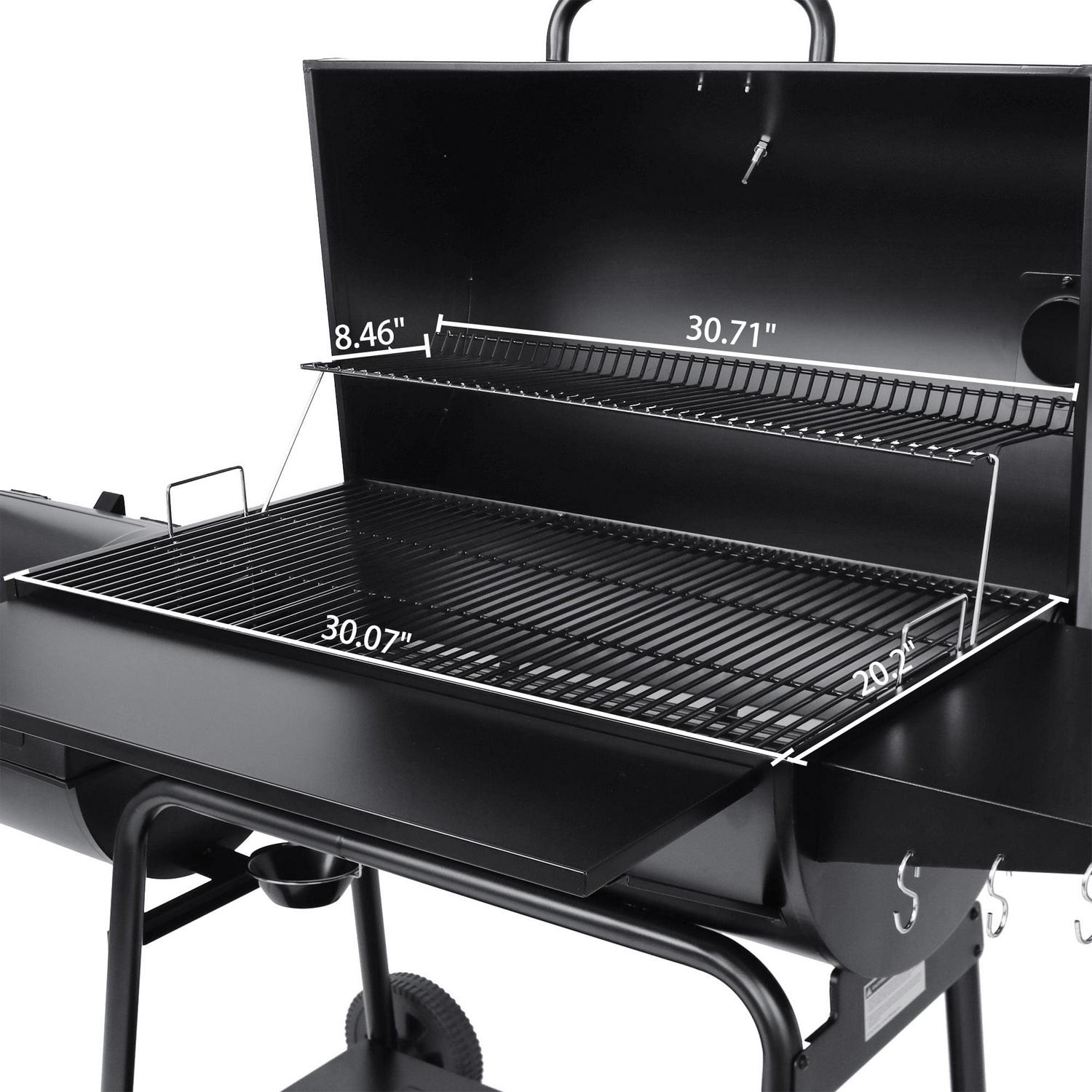 Royal Gourmet 36" Charcoal Barrel Grill with Offset Smoker, Adjustable Grates and Thermometer - Image 4