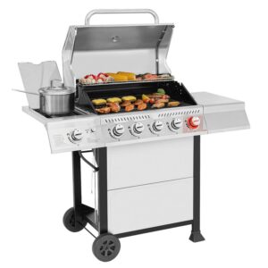 Royal Gourmet GA5401T 5-Burner BBQ Liquid Gas Grill with Sear Burner and Side Burner, Stainless Steel 60,000 BTU Barbecue Grill,Silver