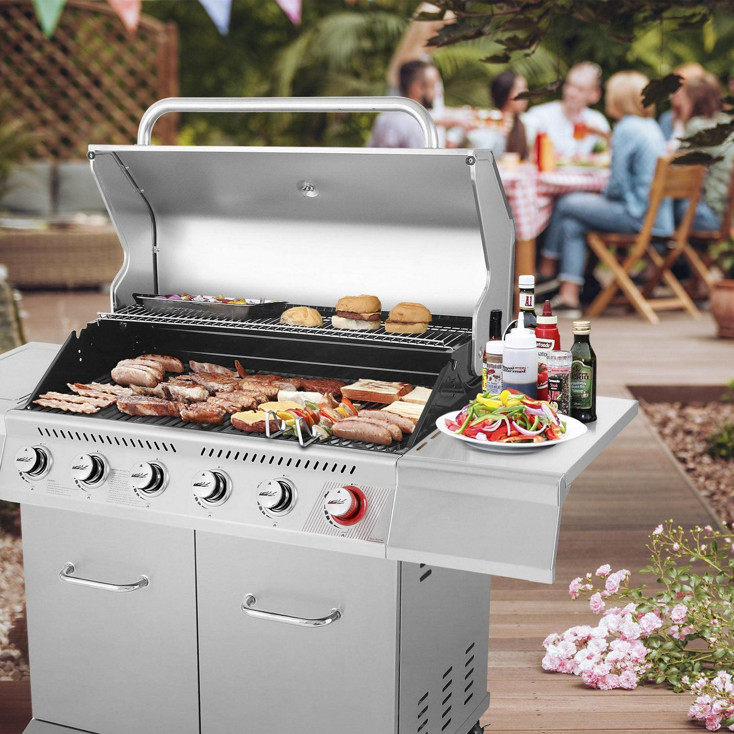 Royal Gourmet GA6402S Stainless Steel Gas Grill, Premier 6-Burner BBQ Grill with Sear Burner and Side Burner, 74,000 BTU, Cabinet Style, Outdoor Party Grill, Silver - Image 7