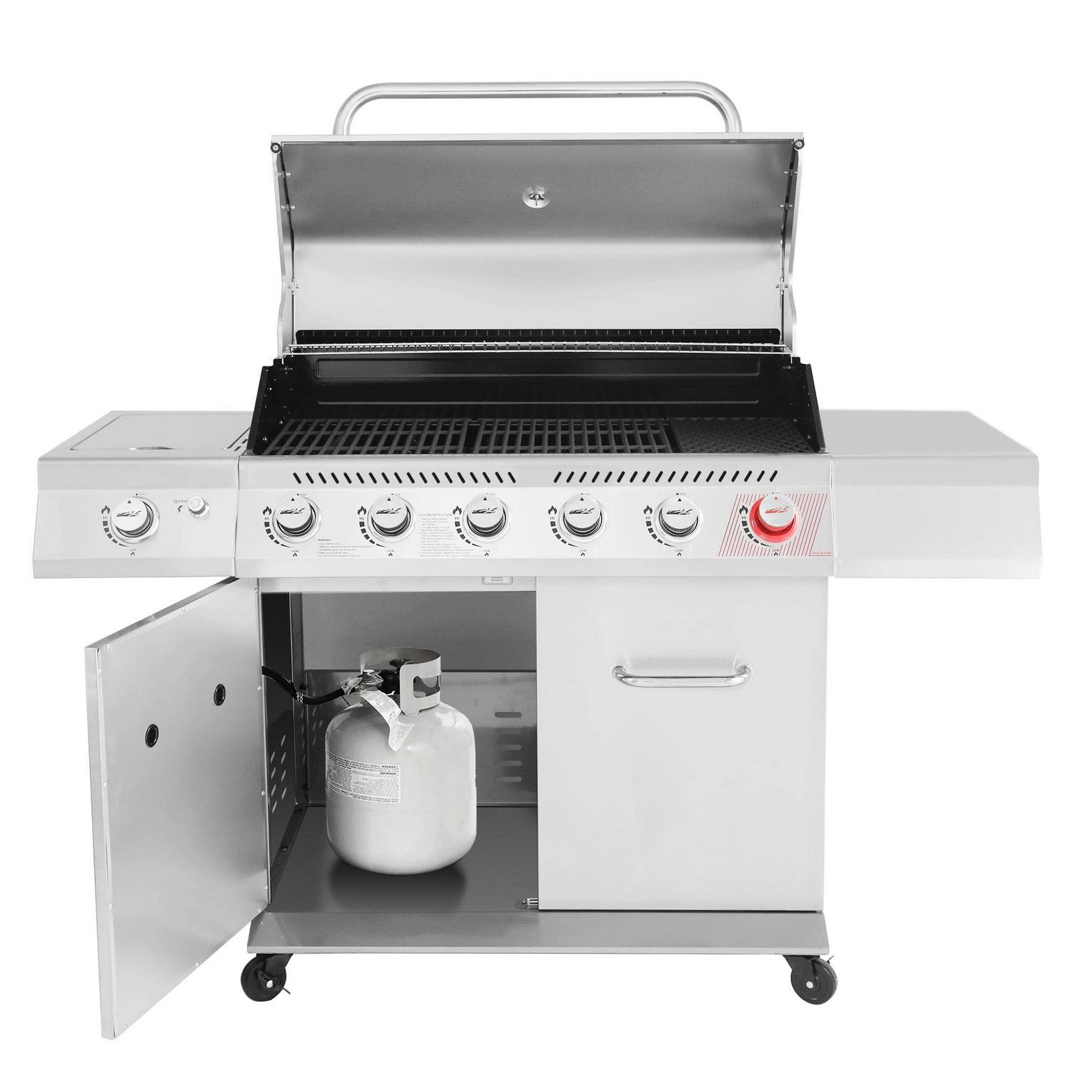 Royal Gourmet GA6402S Stainless Steel Gas Grill, Premier 6-Burner BBQ Grill with Sear Burner and Side Burner, 74,000 BTU, Cabinet Style, Outdoor Party Grill, Silver - Image 3
