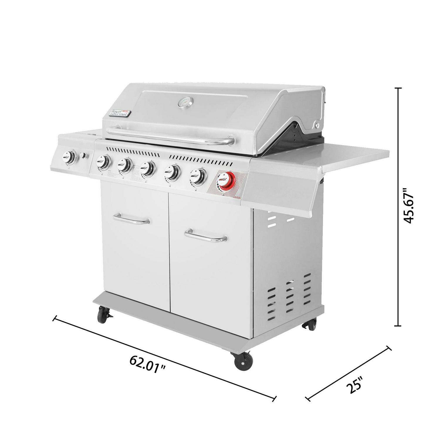 Royal Gourmet GA6402S Stainless Steel Gas Grill, Premier 6-Burner BBQ Grill with Sear Burner and Side Burner, 74,000 BTU, Cabinet Style, Outdoor Party Grill, Silver - Image 5