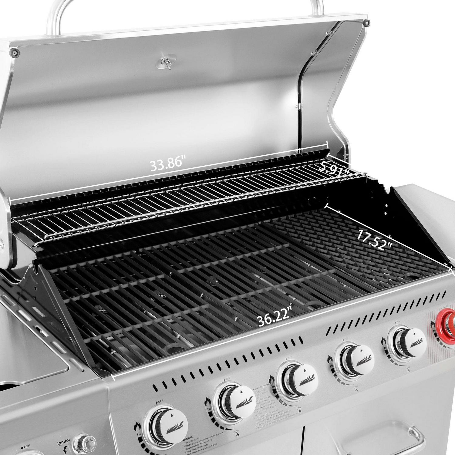 Royal Gourmet GA6402S Stainless Steel Gas Grill, Premier 6-Burner BBQ Grill with Sear Burner and Side Burner, 74,000 BTU, Cabinet Style, Outdoor Party Grill, Silver - Image 4