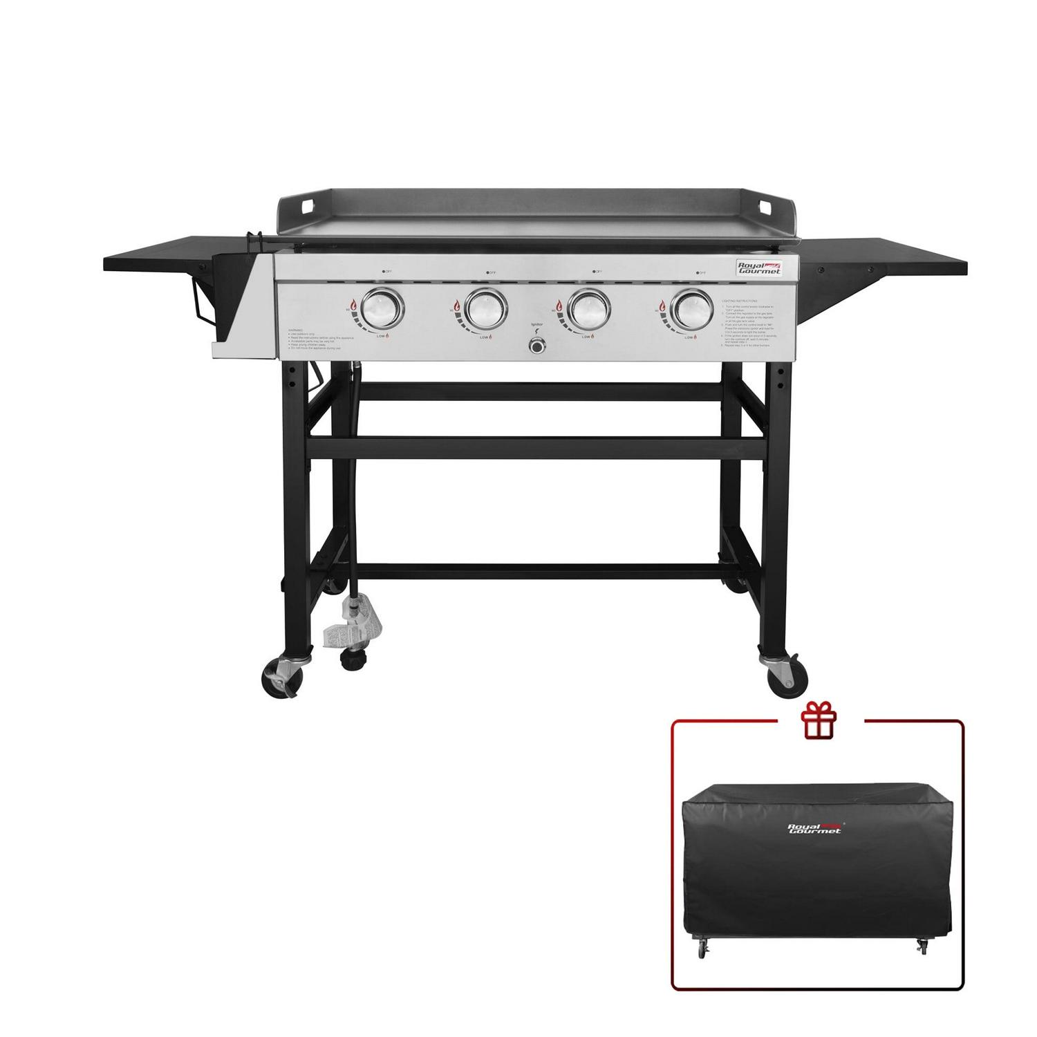 Royal Gourmet GB4001C 4-Burner 52000-BTU Propane Gas Grill Griddle, 36"L, With Cover