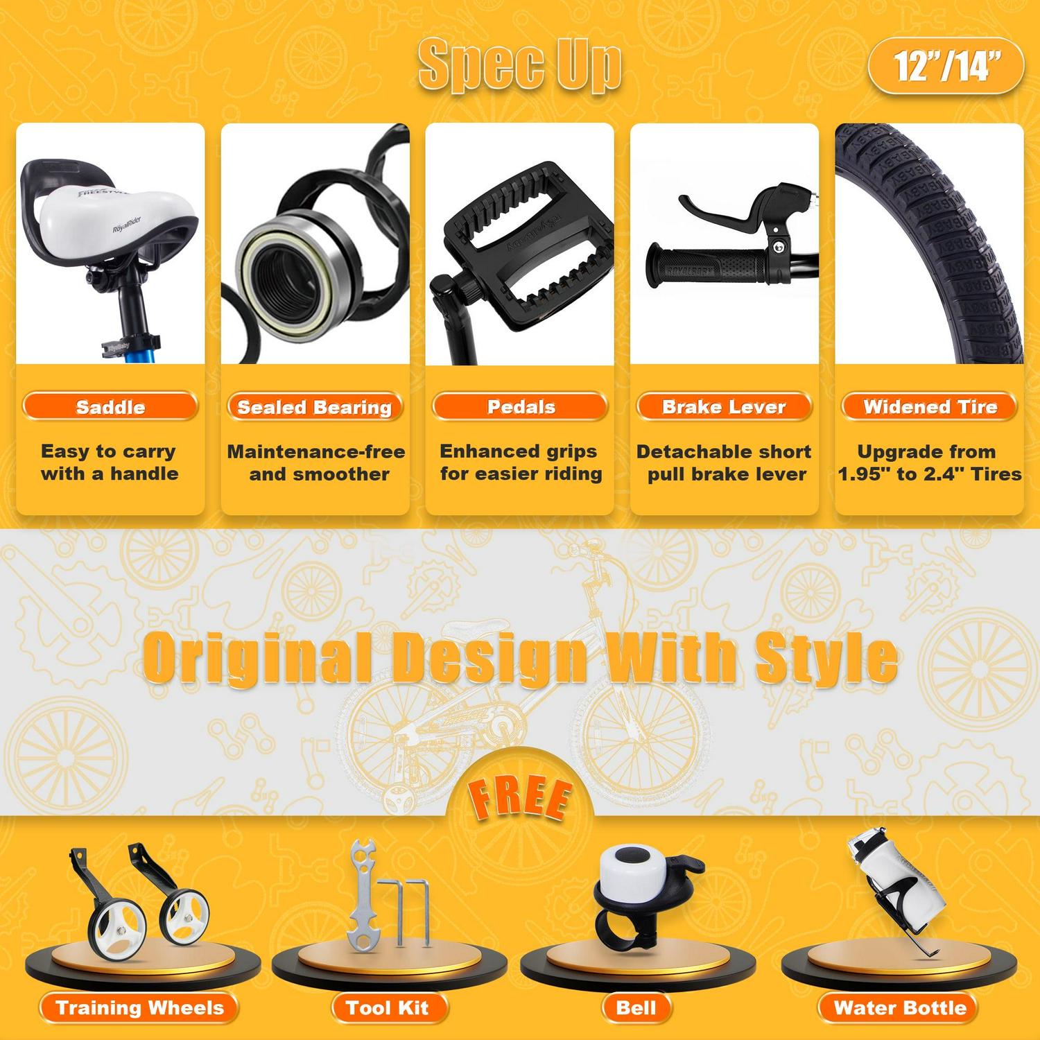 Royalbaby Freestyle 12" Kids Bicycle for Boys Girls, Ages 3-4 Years, Blue - Image 2